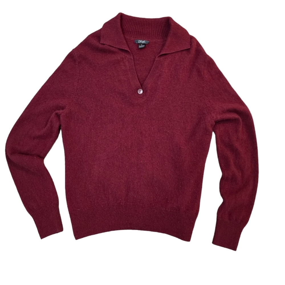 PRIVE woman's 100% Cashmere V Neck Sweater Dark Maroon Size Large